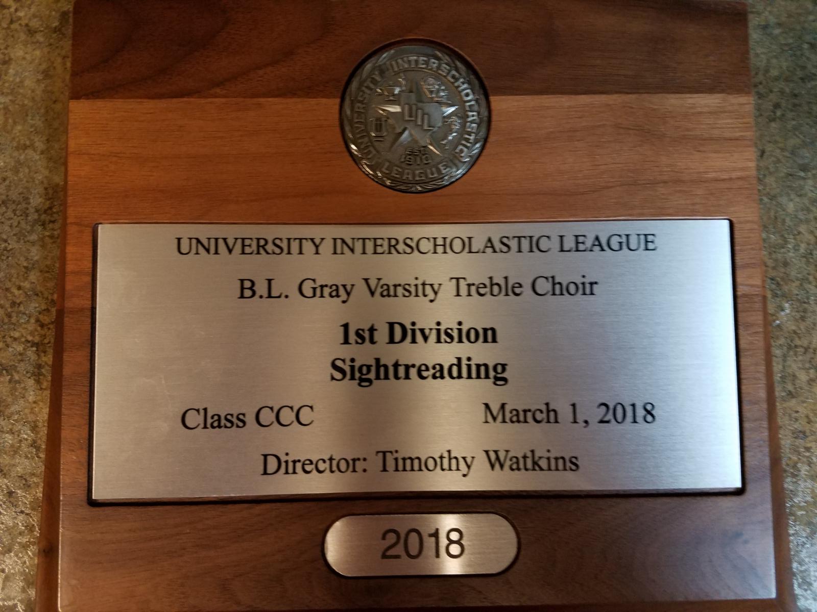 Plaque for 2018